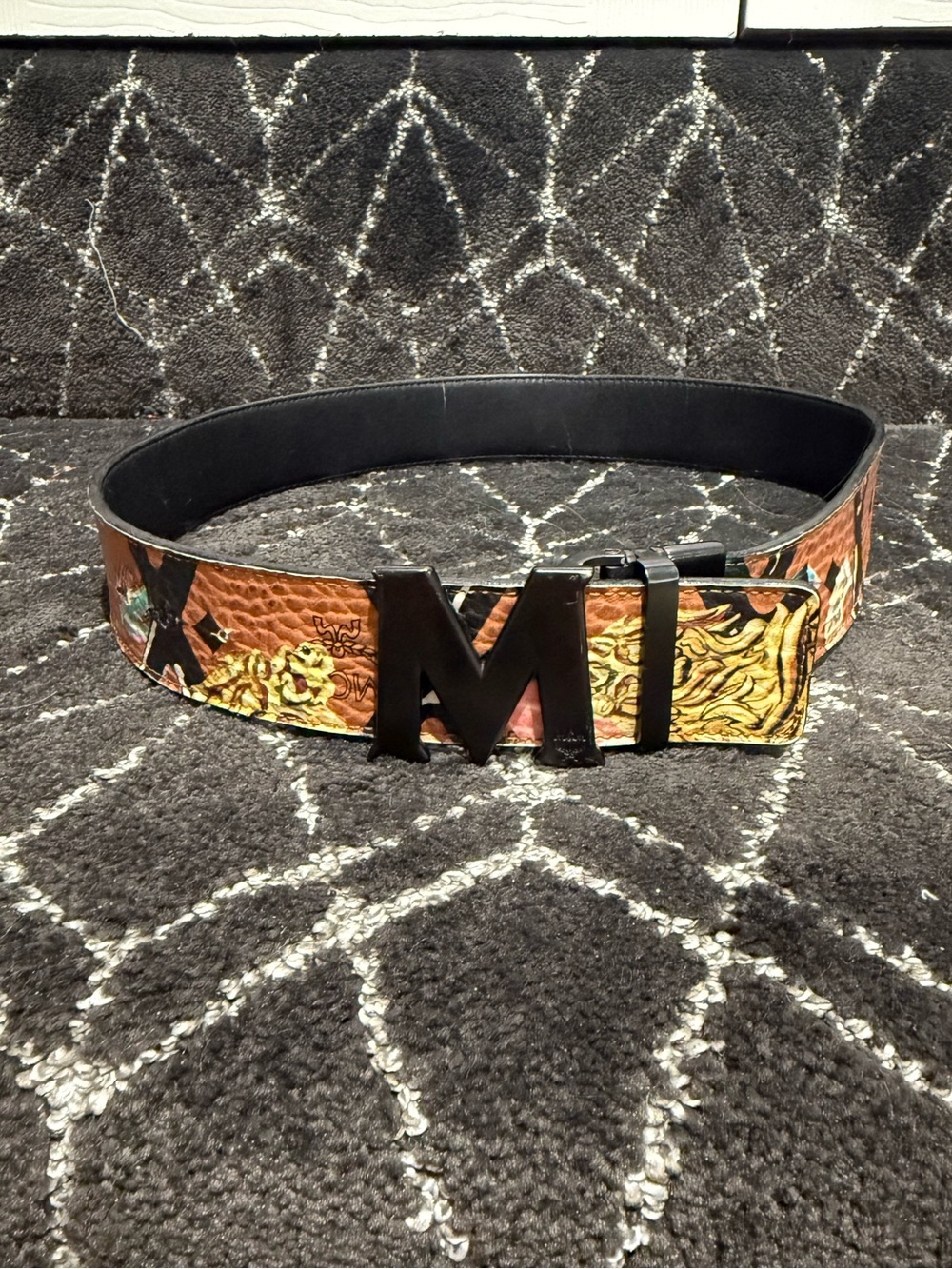 MCM Reversible Visetos Graphic Printed Leather Belt